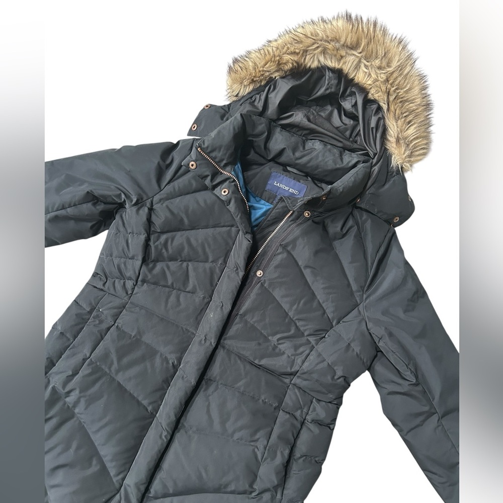 Lands End Max 600 Long Puffer Coat in Black, Size XL
